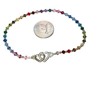 Crystal Rainbow Heart Charm Closure Anklet